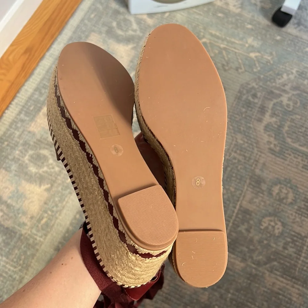 TORY BURCH Dandy Burgundy Leather Espadrille Platform Shoe - Picture 6 of 6
